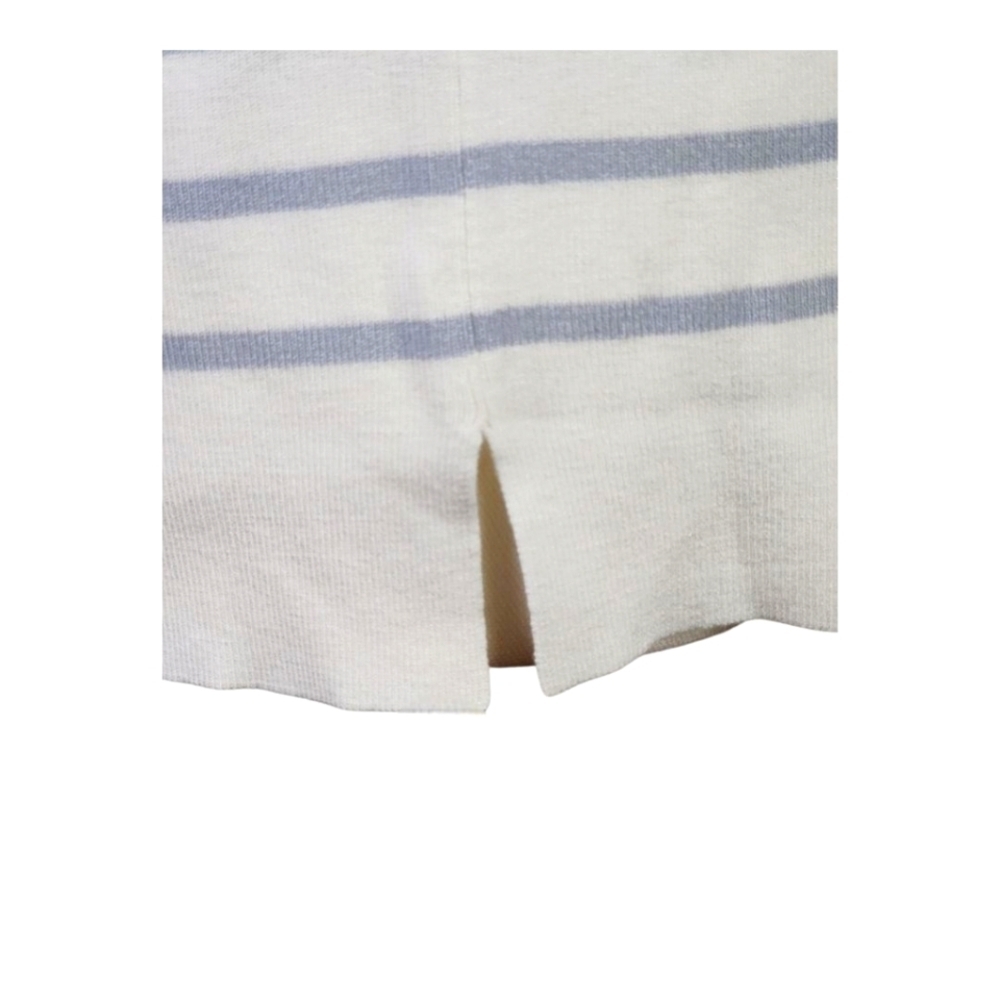 Kirkland Signature White Blue Striped Crewneck Sweater Small Lightweight Knit - Picture 5 of 7